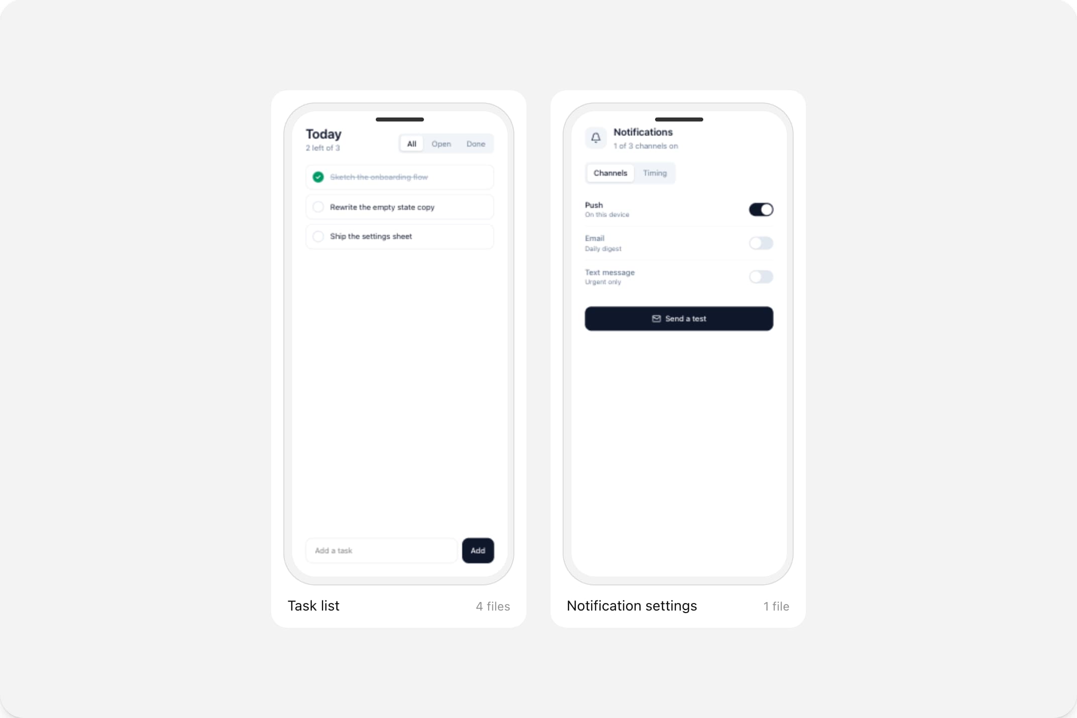 Generated prototypes sitting inline in the feed, each one runnable where it sits
